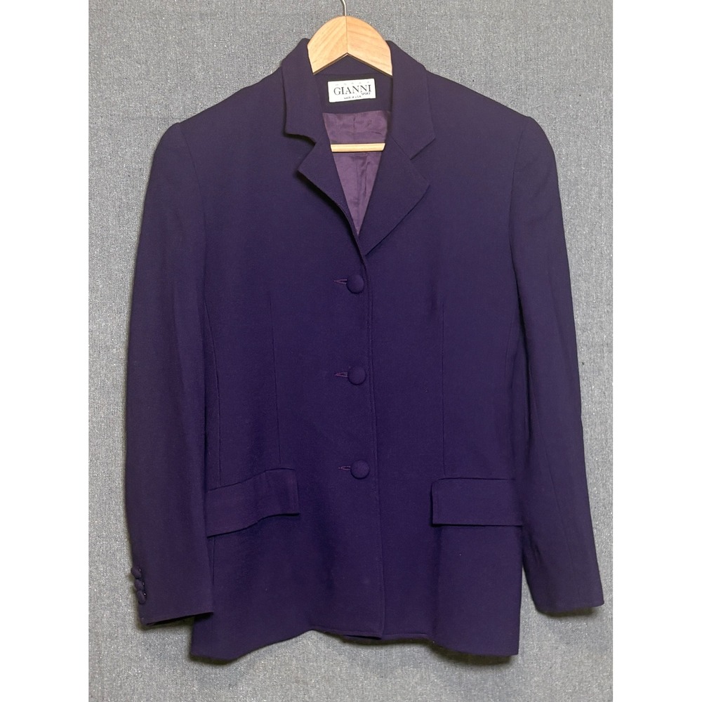 Gianni Sport Vintage Purple 100% Pure Wool Blazer Jacket Womens Sz 4 Made in USA